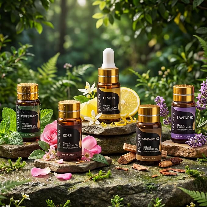 Essential Oils by SACATR Natural Essential Oil Set -12 Essential Oils Gift Set for Diffuser, Massage, Fragrance Oil Scent for DIY Candle and Soap Making (12 * 5ML)