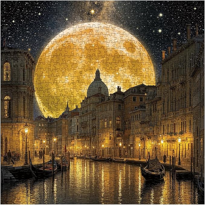 Venice Scenic Puzzles for Adults 1000 Pieces, Vintage Pretty Nature Landscape Starry Night Jigsaw Puzzle, Aesthetic Challenging Italy Moon Stars Puzzle