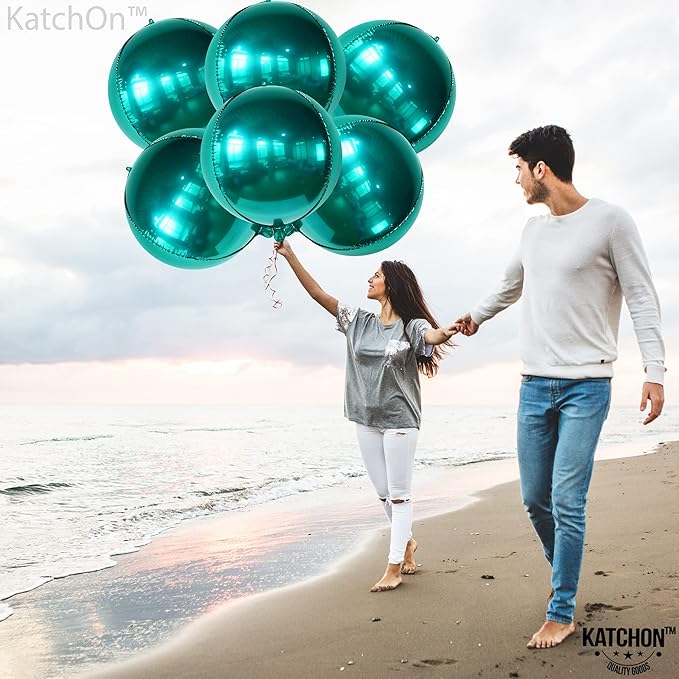 KatchOn, Metallic Emerald Green Balloons - Big 22 Inch, Pack of 6 | Dark Green Mylar Balloons, Emerald Green Foil Balloons for Emerald Green Party Decorations
