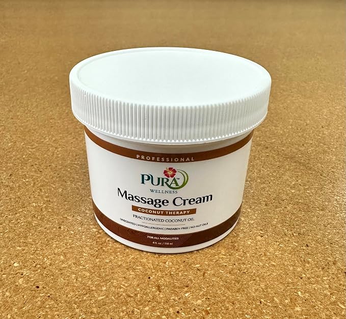 Coconut Therapy 4 Fl oz Massage Cream, Coconut Oil, Professional, Massage Therapy, Deep Tissue, Unscented, Natural Ingredients, Skin Hydrating, Moisturizing, Muscle Relief, for Bruising