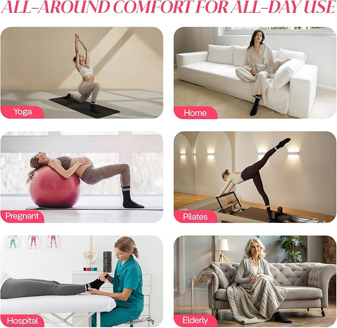 COOLMATE Pilates Socks with Grips for Women, Yoga Socks, Crew Non Slip Women for Barre, Pilates Gifts for Women