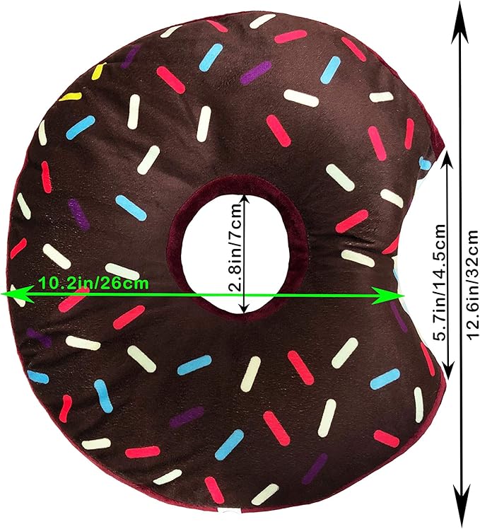 Donut Pillow for Ear Piercings - Comfortable Soft Ear Pillow for Side Sleeping - Reduces Ear Discomfort - Fun Decor, Stuffed Cushion and Toy, 14 Inches (Brown Chocolate).