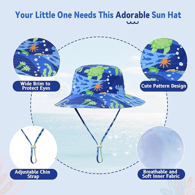 Baby Sun Hat UPF 50+ Sun Protective Toddler Bucket Hat Summer Kids Beach Hats Wide Brim Outdoor Play Hat for Boys Girls