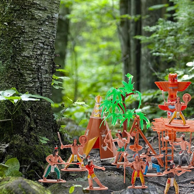 X Hot Popcorn 23 Pcs Miniature Indians Figurines Plastic Indians Action Figurines Diorama Supplies for Scene Decoration Birthday Present