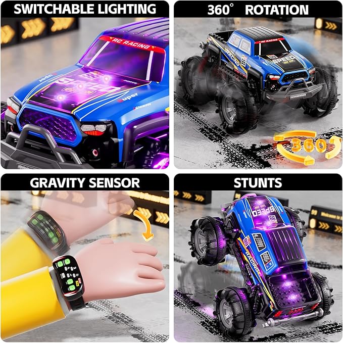 JUKUDAHU Remote Control Car for Boys 4-7, Amphibious RC Truck with Spray & Light, Remote Control Monster Truck Off-Road RC Cars for Boys Age 8-12, RC Cars for Adults Gift Toys 3-10