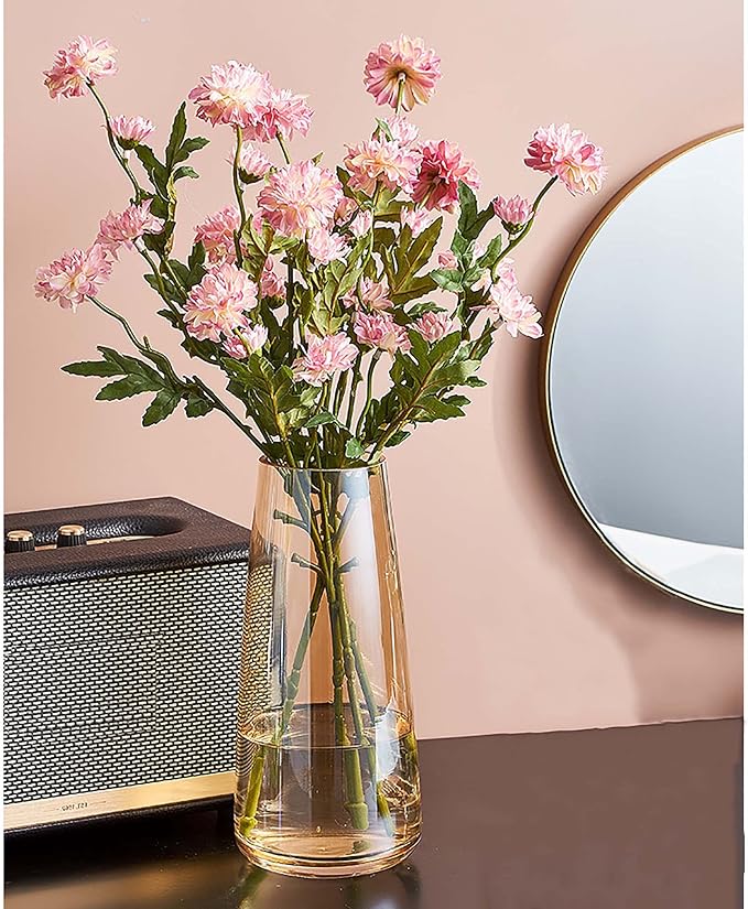 FANTESTICRYAN Modern Glass Vase, 8.7''H Decor Flower Vases, Crystal Amber | Crystal Colored Vase Fresh/Faux Floral Vases, For Home Office Table Centerpiece Decor Housewarming Wedding Gift for Lover