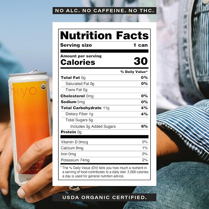 Hiyo Organic Social Tonic – Passion Fruit Tangerine, 12 Pack - Non-Alcoholic Functional Seltzer, Flavored Sparkling Water Crafted with Organic Adaptogens, Nootropics & Botanicals
