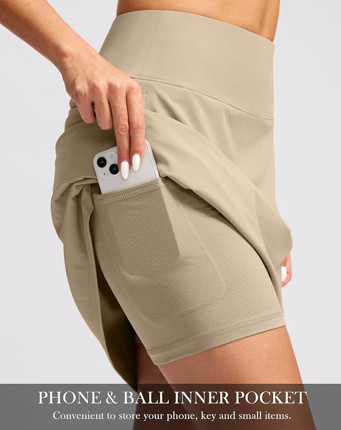 G Gradual 20" Skorts with Pockets Knee Length Golf Skirt | Built in Soft Shorts, High Waisted, Tummy Control, Breathable, Long Skorts for Athletic, Tennis, Dressy, Casual, Summer