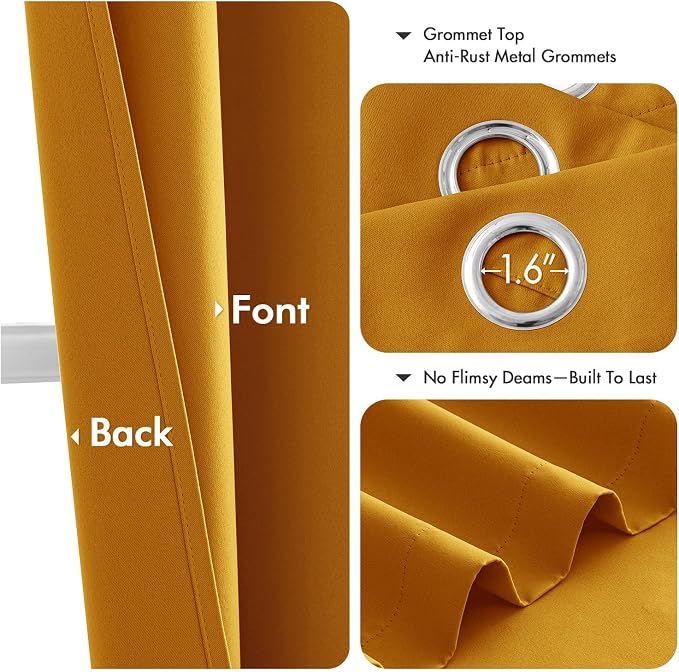 MIULEE Blackout Curtains for Bedroom 2 Panel 40x84 Inch Long Mustard Yellow | Thermal Insulated, Living Room Darkening Grommet Drapes, Noise Reducing, Light Blocking Window Treatments