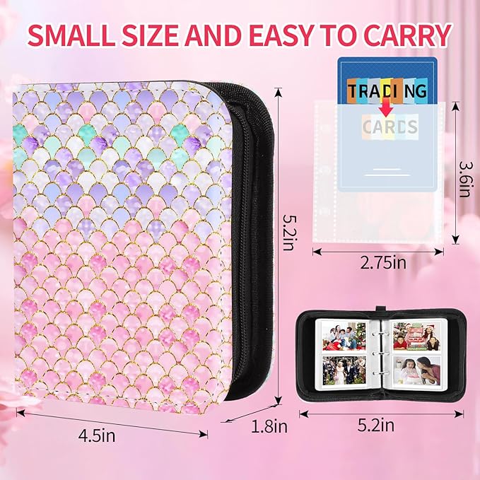 CLOKORIA Small 1 Pocket Card Binder for Cards,Mini Trading Card Binder Holder Fits 80 Cards with 40 Removable Sleeves,Card Collection Binder Album Book Case for TCG,MTG,Sports Games (Fish scales)