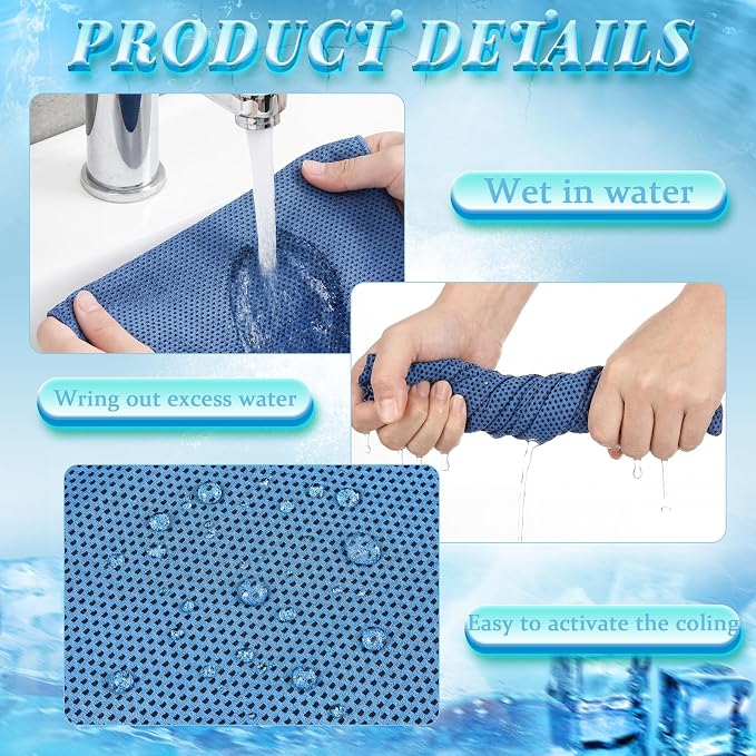 Honoson 10 Pcs Cooling Towels for Neck and Face, 47"x12" Sports Breathable Ice Towels Microfiber Chilly Sweat Rags with Portable Bottle for Gym Golf Athletes Yoga Workout Hot Weather (Dark Blue)