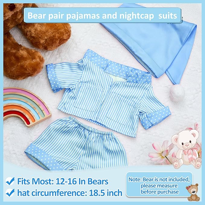Civaner Stripe Bear Clothes Stuffed Animal Clothes 12 -16 Inch Build a Lovely Stuffed Animal Costumes and Accessories Fit, Bear is Not Included(Blue)