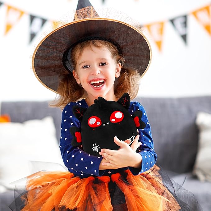 Halloween Stuffed Animal Plush Toy - 8 Inch Black Spider Web Mothman Plush Pillow Soft, Cute Spooky Stuff Animals Plushies Toys Gift for Kids Girls Boys, Halloween Birthday Party Decorations