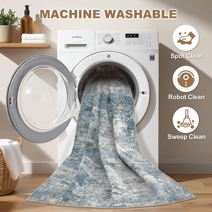 Nakagishi Boho 5x7 Area Rug Living Room Rugs Machine Washable Blue | Soft, Pet & Kid Friendly, Carpet for Living Room/Bedroom/Office/Kitchen/Nursery, Daily Home Decor Stain Resistant Moroccan