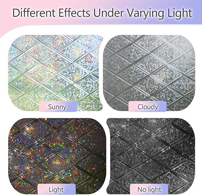 KESPEN Stained Glass Window Film Decorative Rainbow Privacy Window Film Anti UV Static Cling Glass Stickers for Home, 17.5 Inch X 6.5 Feet