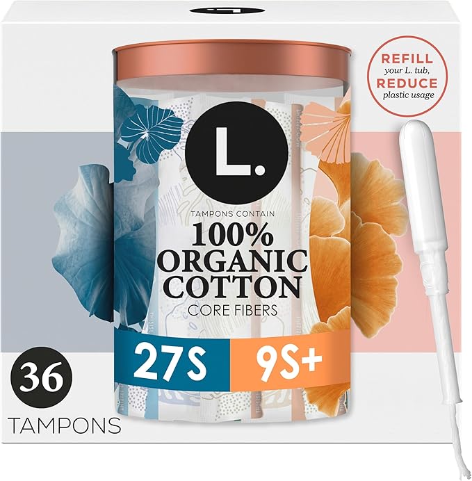 L. Tampons, Made with Organic Cotton, Super/Super Plus Absorbency, Multipack, Made Without Synthetic Pesticides, Rayon or Fragrances, Applicator Made Without BPA, Leak-Stopping Design, 36 Count