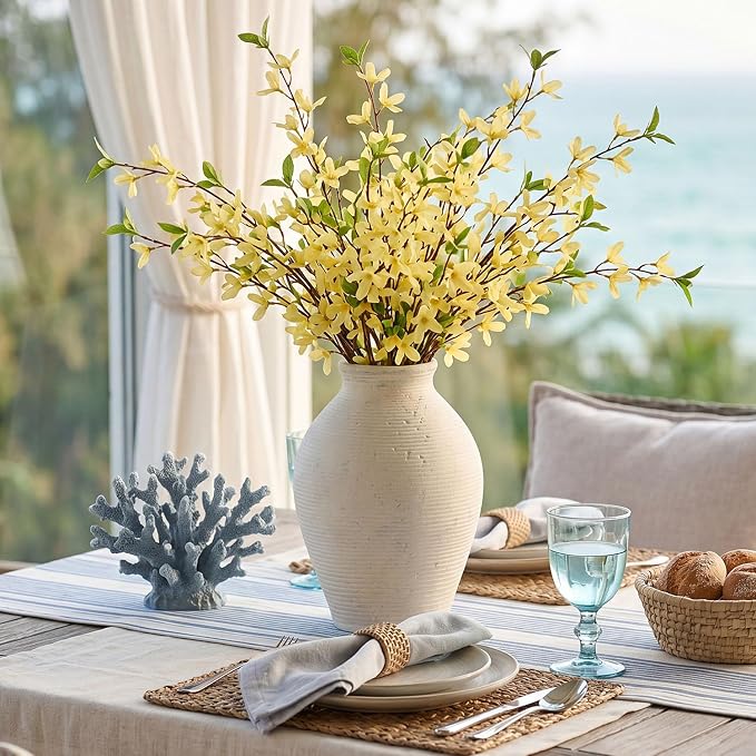 Ceramic Flower Vase Home Decor, 8.6 inch Farmhouse Rustic Vintage Table Vases, Living Room Kitchen Bedroom Decorations for House Book Shelf Office Coffee Desk Dining Fireplace