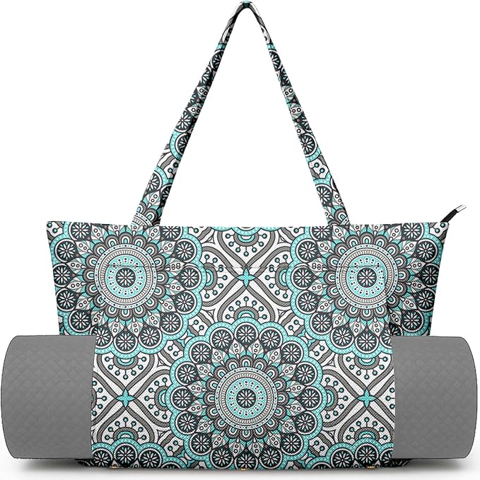 Yoga Bag for Women, Large Canvas Yoga Mat Tote Bag with Yoga Mat Carrier - Large Mat Pocket Fitness Tote for Pilates, Gym, Travel, Office & Beach