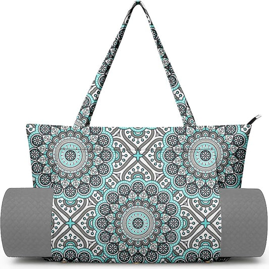 Yoga Bag for Women, Large Canvas Yoga Mat Tote Bag with Yoga Mat Carrier - Large Mat Pocket Fitness Tote for Pilates, Gym, Travel, Office & Beach
