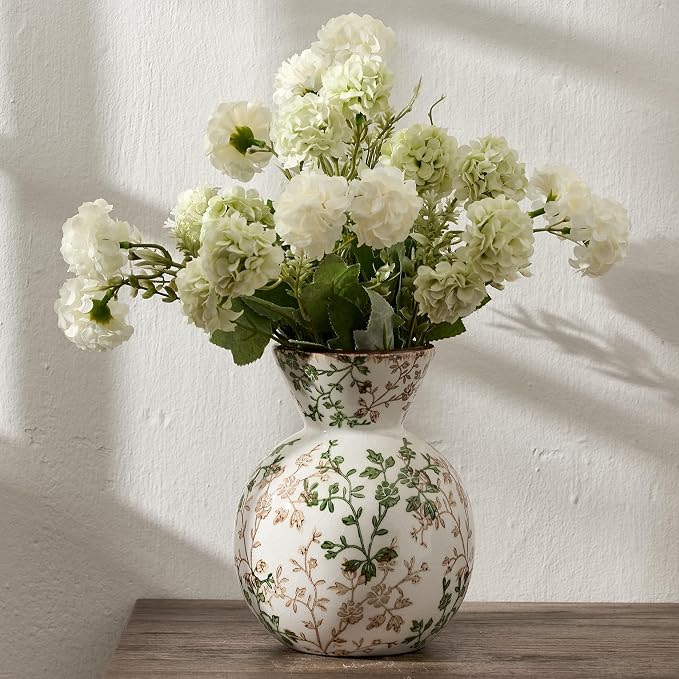 6.61" Ceramic Flower Decorative Antique Vase, Vintage Rustic Chinoiserie Floral Vase for Home Decor, Living Room, Bookshelf, Office, Entryway, Garden, Tuscan Decor, Chinoiserie Decor
