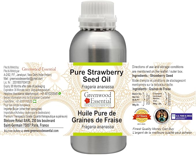 Greenwood Essential Pure Strawberry Seed Oil (Fragaria ananassa) Natural Therapeutic Grade 1250ml (42 oz)