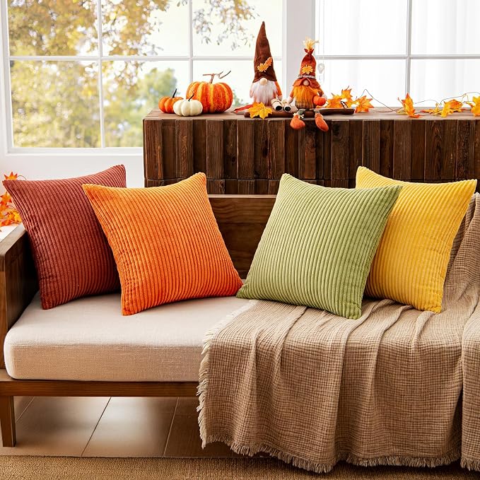 MIULEE Fall Decorative Throw Pillow Covers Yellow Orange Rust 20x20 | Set of 4, Vintage Retro Fall Decor, Mix and Match Color Clash Design, Vibrant Cushion Covers for Sofa Couch Bed Living Room