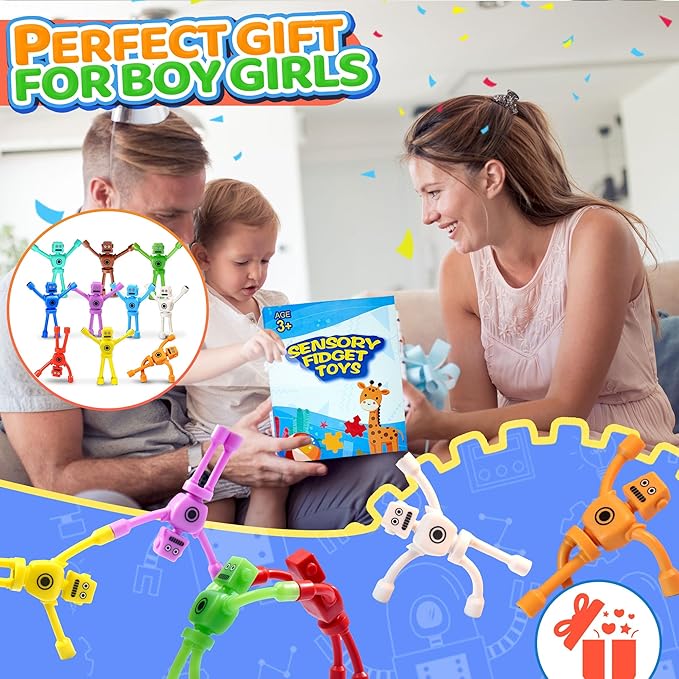 Magnetic Robot Men Travel Toys for Toddlers Boy Kids 5PC Airplane Road Trip Car Travel Activities Essential Cool Magnet Sensory Fidget for Classroom Gift for Boy 3 4 5 6 7 8 Year Old Stocking Stuffers
