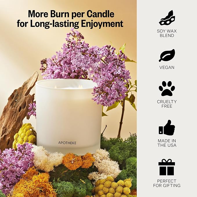 Apotheke 3-Wick Scented Candles for Home, White Vetiver - 26 oz Soy Wax Jar Candle Gift for Women - Long-Lasting Fragrance with Perfume-Grade Essential Oils - Sandalwood, Eucalyptus & Vetiver