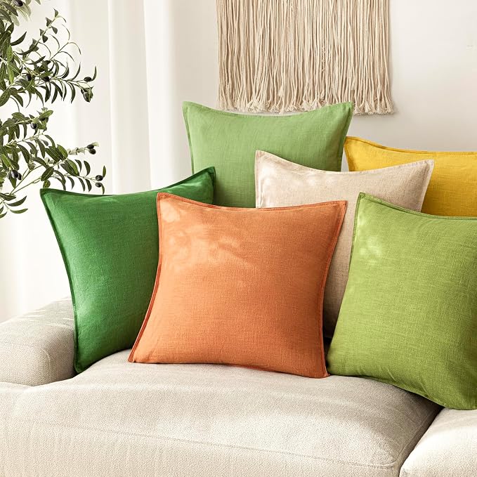 Foindtower Pack of 2, Decorative Linen Solid Throw Pillow Covers Soft Accent Euro Cushion Case Farmhouse Neutral Pillowcase for Chair Couch Sofa Bed Living Room Home Decor 18 x 18 Inch Dusty Orange
