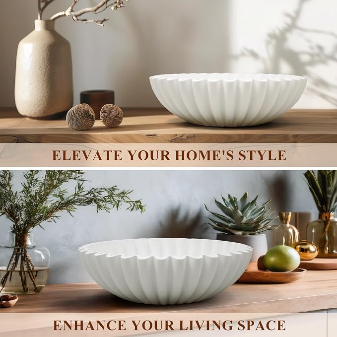 YMXYJM Large Decorative Bowl, Modern Handicraft Bowls for Home Decor, Decorative Fruit Bowl for Kitchen Counter, Ruffle Bowl Decor, Stylish Key Bowl for Entry Table, White