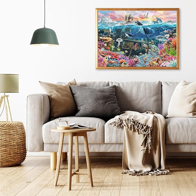 1000 Piece Jigsaw Puzzle for Adults - Underwater Ocean Scene with Unique Shaped Pieces, Color-Coded Backing, and Textured Finish - Fun, Challenging, and Gift-Ready Puzzle, Size 26.6 x 19.2 in