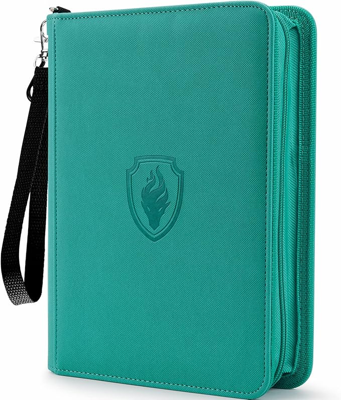 Fabmaker Premium 4 Pocket Zip Card Binder, Trading Card Binder for 320 Cards, Portable PU Card Collection Binder, Collector Card Album Folder for Game & Sports Cards (Turquoise)