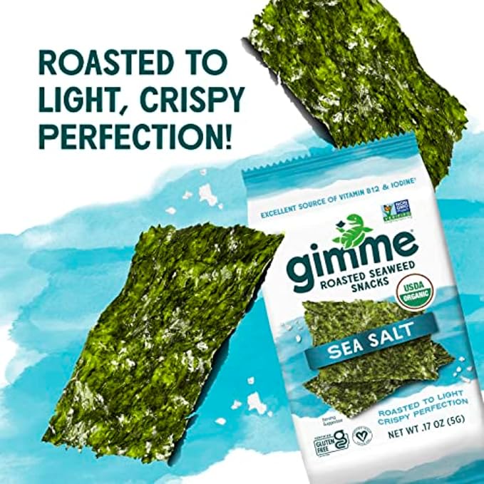 gimMe Seaweed, Sea Salt, 6 Count, Pack of 2 | Organic | Keto & Vegan | Gluten Free | Source of Iodine