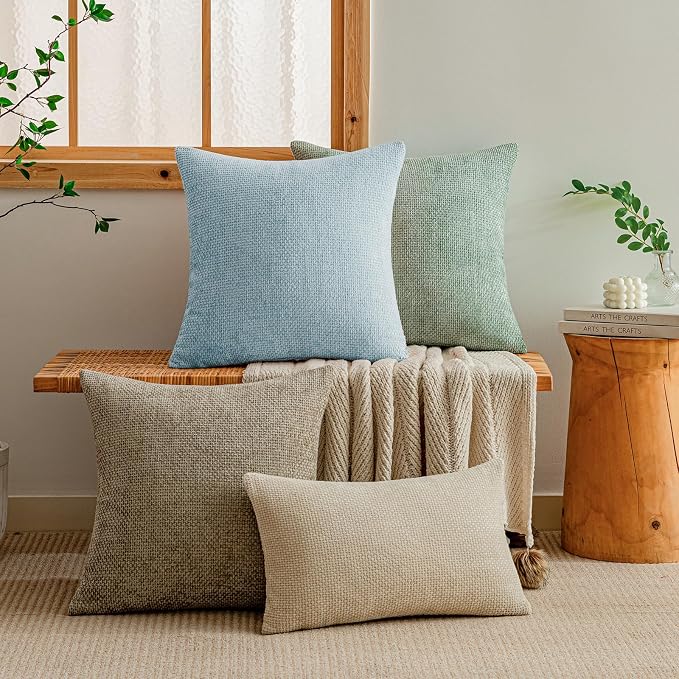 a moment Baby Blue Chenille Throw Pillow Covers 24x24 Inch Pack of 2 Modern Decorative Throw Pillow Cases Farmhouse Cross Covers Home Decor for Sofa Bedroom Living Room