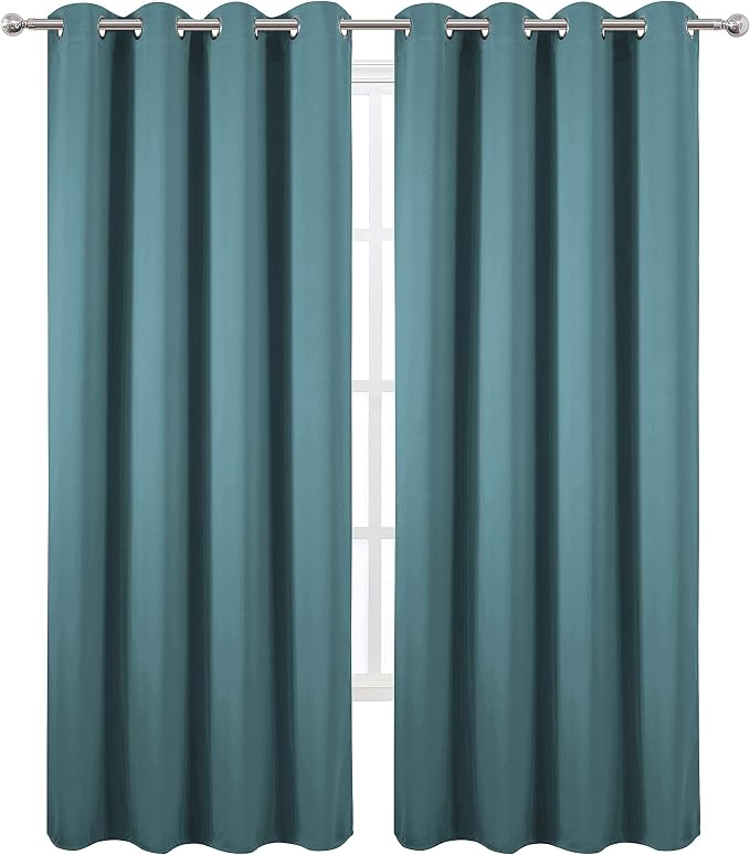 LEMOMO Sea Teal Thermal Blackout Curtains/52 x 84 Inch/Set of 2 Panels Room Darkening Curtains