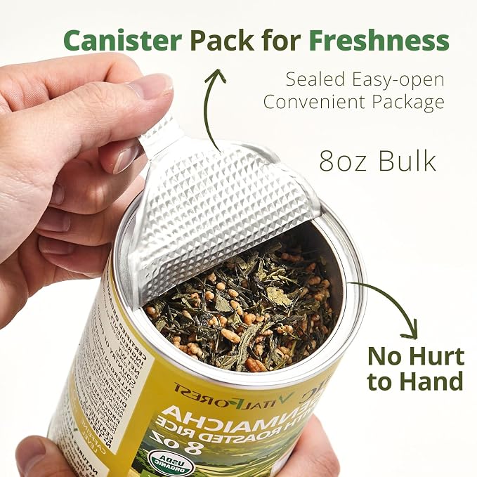 8oz Organic Genmaicha Green Tea with Roasted Rice, Genmaicha Tea Loose Leaf, Roasted Green Tea, Brown Rice Tea, Smooth Nutty Flavor
