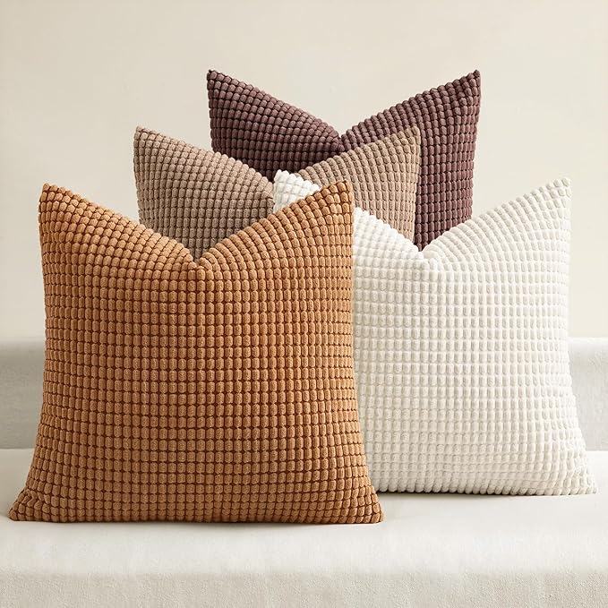 MIULEE Fall Decorative Throw Pillow Covers 20x20 Inch Set of 4 Brown | Modern Natural Rustic Throw Pillows, Warm Neutral Soft Corduroy Pillowcases, Home Decor for Sofa Living Room Bed