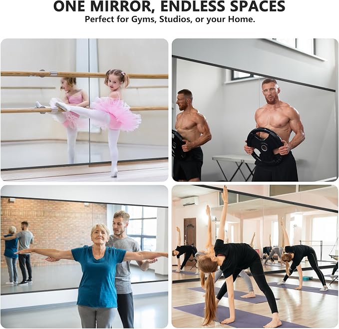 Home Gym Mirror for Wall, 50x25x2PCS Frameless Full Length Mirror, Black | HD Shatterproof Glass, Easy Wall Mount, Large Body Mirrors for Home Gym, Workout, Bedroom, Garage