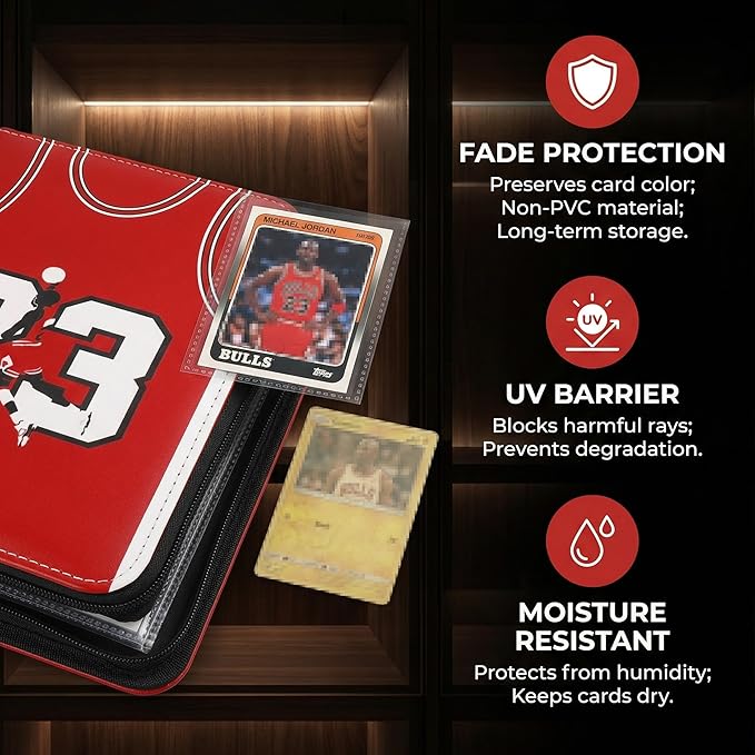 HBK Basketball Card Binder 400 Pockets - Waterproof Sports Card Holder with 50 Removable Sheets, 3-Ring Trading Card Album Case for Collectors, Zippered PU Leather Storage for Standard Cards