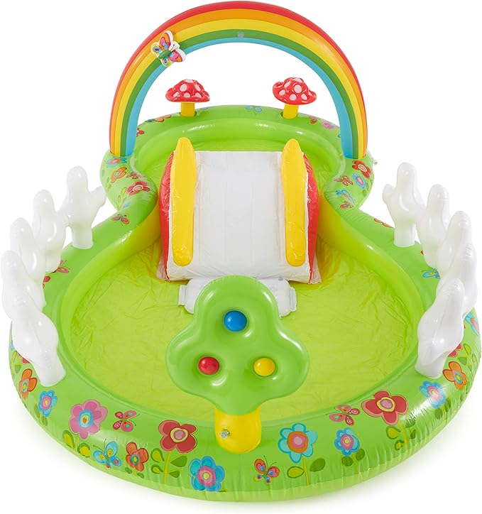 INTEX Garden Inflatable Kiddie Pool: Inflatable Kids Pool with Water Sprayer and Slide – Splash Pad – 114" x 71" x 41" – Ages 3+