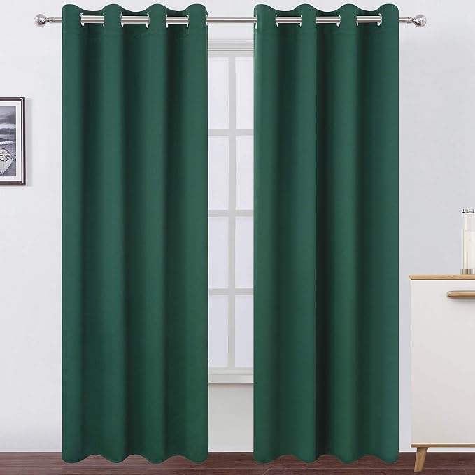 LEMOMO Blackout Curtains 66 x 84 inch/Dark Green Curtains Set of 2 Panels/Thermal Insulated Room Darkening Bedroom Curtains