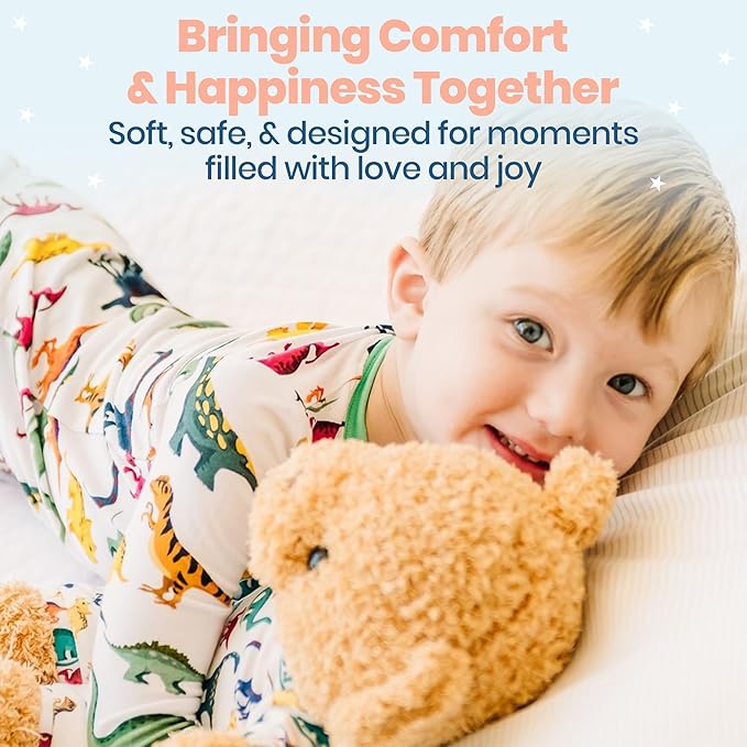 Zip N' Bear Soft Plush Teddy Bear Stuffed Animal with Dino Dreamers Pajamas - Zippy The Bear Cute Cuddly Plush Toy, Perfect Sensory Teddy for Kids, Toddlers - Adorable Gift & Bedtime Companion