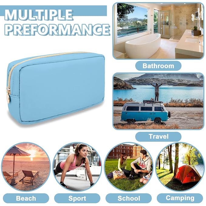 UIXIZQ Small Makeup Pouch for Purse, Nylon Travel Toiletry Storage Pouch Cute Preppy Cosmetic Bag for Women Girls, Waterproof Makeup Organizer Skincare Bag Purse with Zipper (Small-Periwinkle)