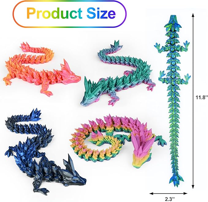 5PCS 12" 3D Printed Dragon Set Articulated Crystal Dragons Dragon Desk Toys, 3D Printed Animals Cool Unique Birthday Gifts for Teen Adult Novelty Christmas Stocking Stuffers Gadget for Men Boy