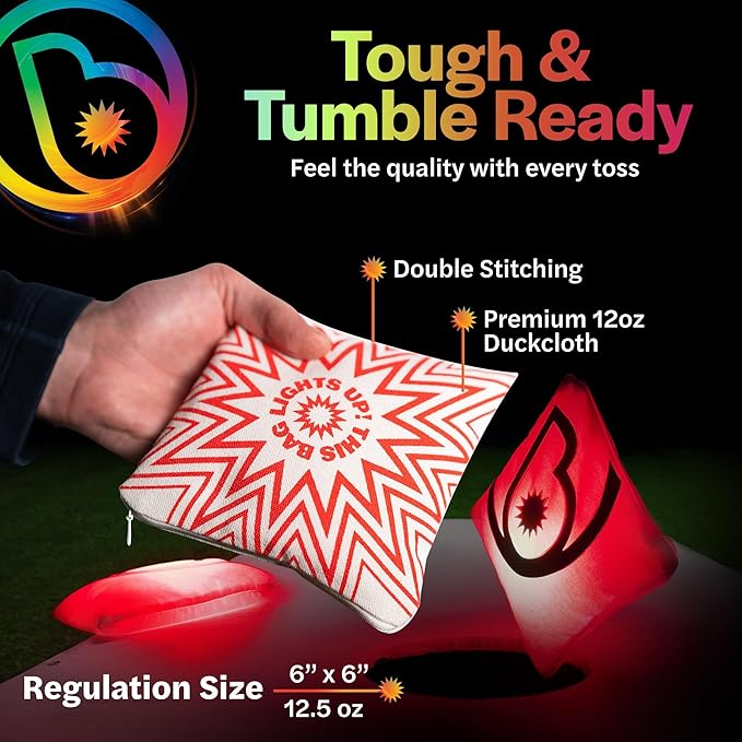 Brightz BagBrightz LED Cornhole Bags, 4-Pack - Cornhole Bean Bags That Light Up - Next Level Gameplay Experience! - 6+ Hours of Glow Time - Sold in Packs of 4 - Select Your Team Colors!
