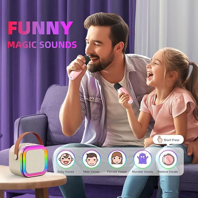 Karaoke Machine for Kids, Kids Karaoke Machine for Girls with 2 Wireless Microphones Mini Portable Bluetooth Speaker Kids Karaoke Machine Gifts for Girls and Boys Family Party (Pink)