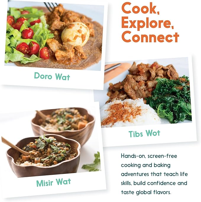 Cooking Kits for Kids - Interactive & Educational Set with 3 Recipe Cards, Key Ingredients & Cooking Tools - Ideal Idea for Kids who Love to Create Meals (Ethiopia Edition)