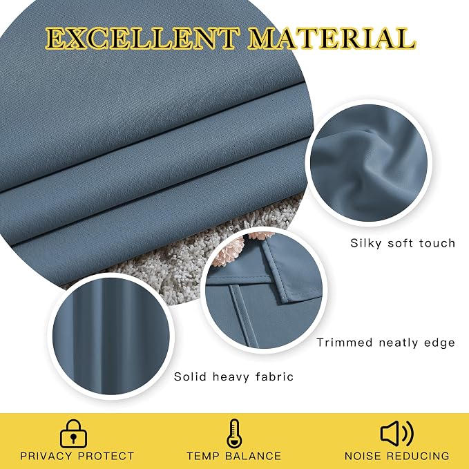 NICETOWN Room Darkening Curtains for Windows - Home Fashion Energy Saving Grommet Top Thermal Insulated Drapes for Bedroom/Patio Door (Smoky Blue, 1 Pair, 46 by 90 Inch)