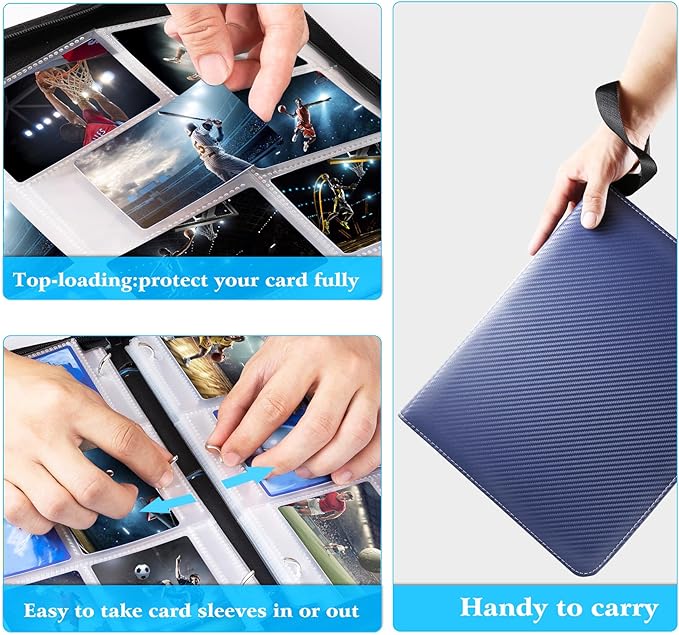 WOT I 900 Pockets Trading Card Binder, Baseball Card Binder Sleeves with Zipper, Double Sided Pockets Card Holder Carry Card Case for Baseball Card, Football Card(Dark Blue)