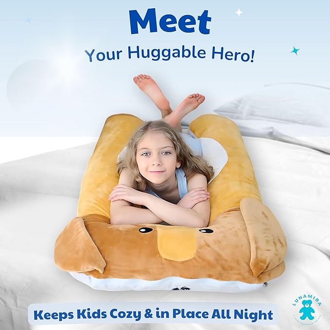 Dog Kids Body Pillow - 47" U-Shape Long Plush Soft Animal Pillow for Toddlers, Sleeping, Reading, ADHD & Special Needs Comfort, Anxiety, Washable Cover, Snuggle Fun Cuddle for Boys & Girls